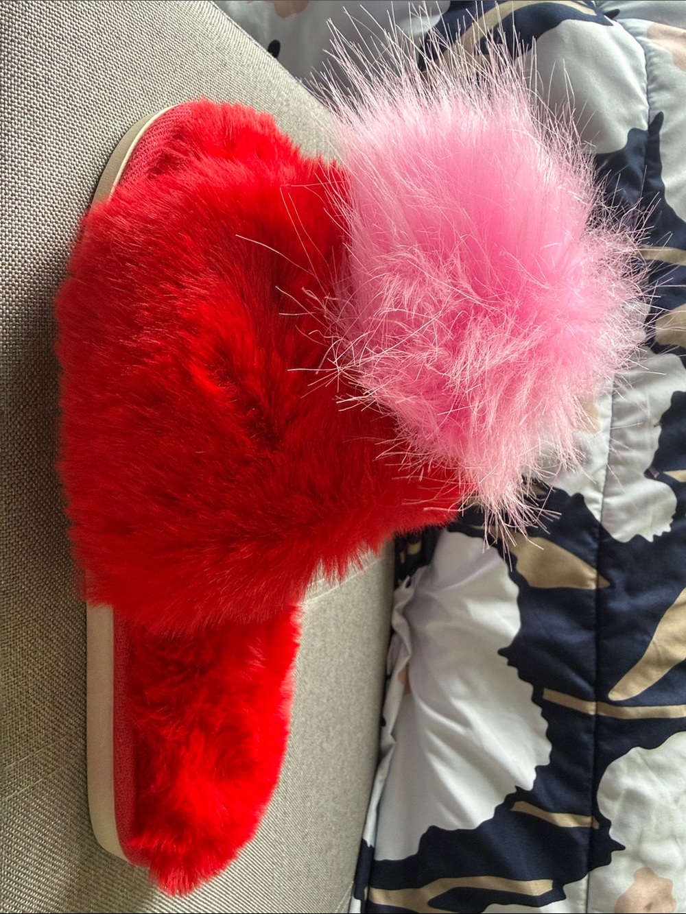 Shiraleah Red Faux Fur Slide with Pink Pom Pom